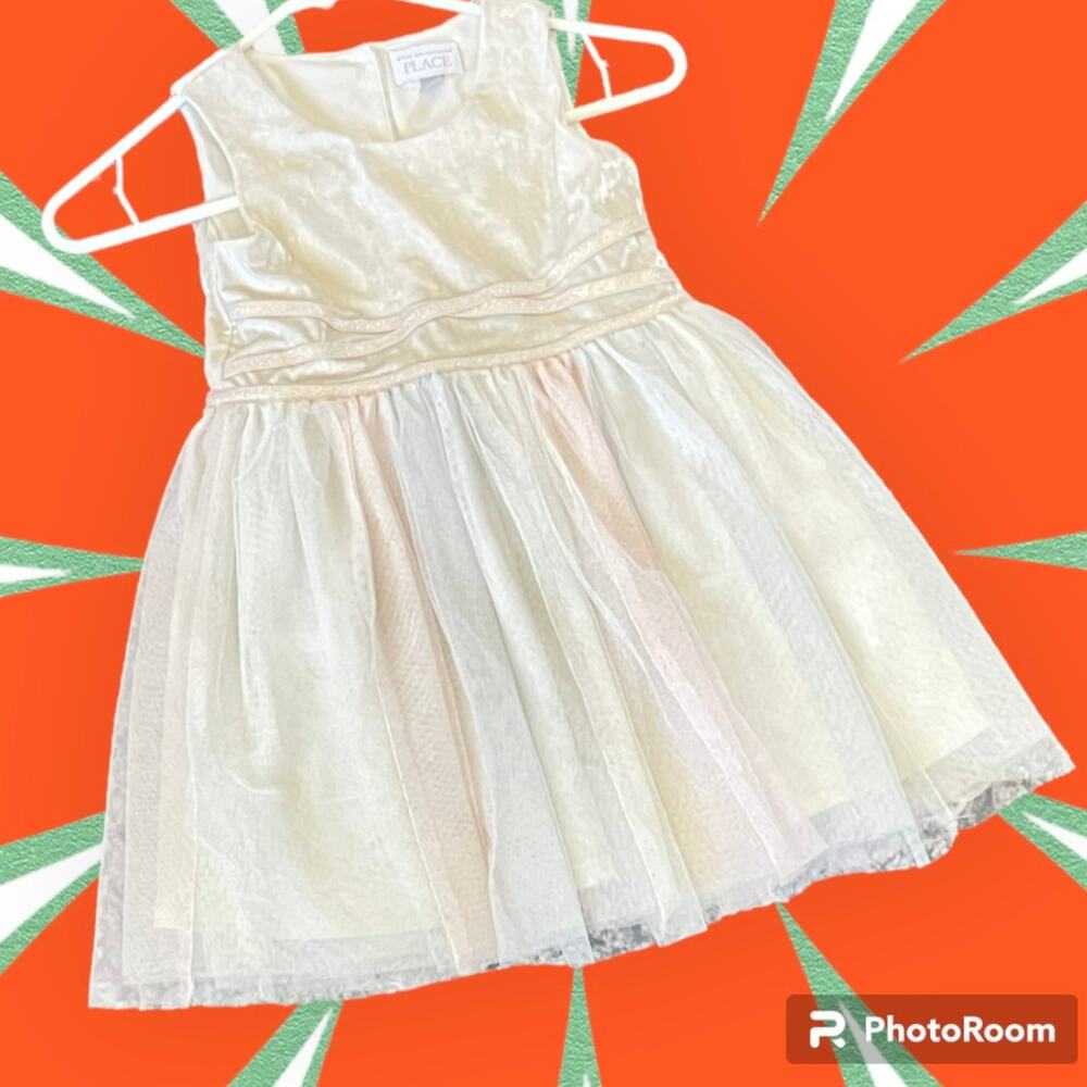The Children’s Place Ivory Velvet & Tulle Dress Size 5T - Picture 3 of 8